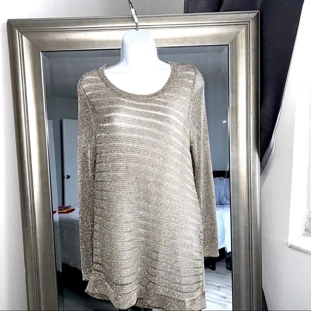 CHICO’S Silver Metallic Cardigan Sweater in Size S